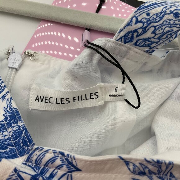 New Avec Les Filles 6 Blue White Toile Sea Creatures Mermaid Seahorse Midi dress - Picture 7 of 16